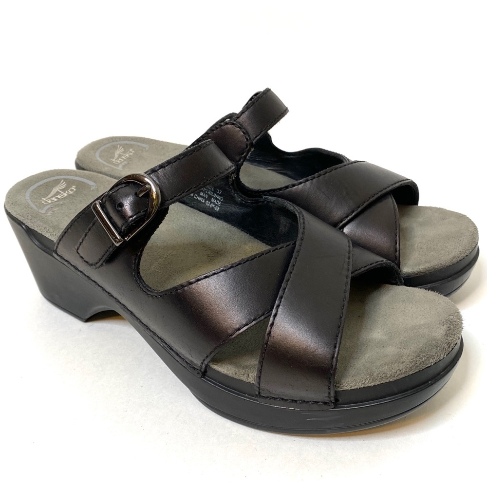 Dansko black SELA slide sandals wedges/ 7(37)